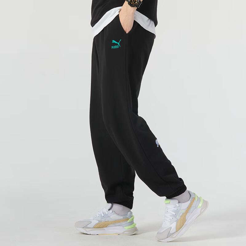 Puma Embroidered Logo Casual Mid-Rise Drawstring Knit Sports Pants Men Bottoms Black 625803-01