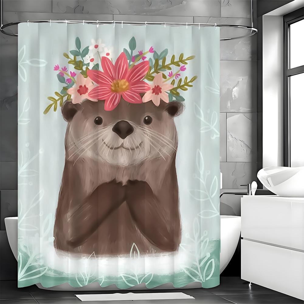 Cartoon niedliche Otter Girlande Duschvorhang, Badezimmer dekorativer Duschvorhang, wasserdichter Duschvorhang mit Haken