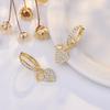 Gold Plated Heart Shaped Earrings for Women with Zirconia Embedded Copper Jewelry Clip On Fashion Accessories