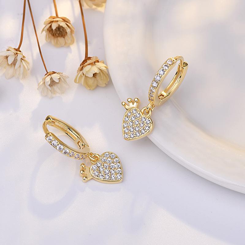 Gold Plated Heart Shaped Earrings for Women with Zirconia Embedded Copper Jewelry Clip On Fashion Accessories