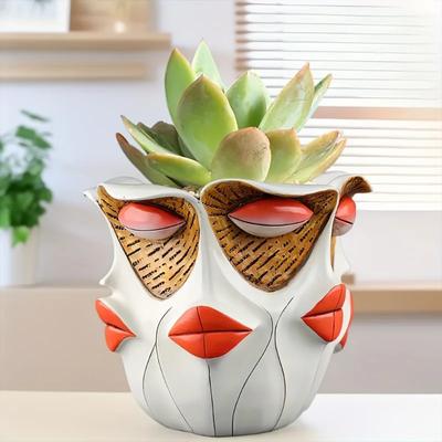 1 pezzo Fioriera Viso Bohemien Multifaccettata in Resina Unica - Decorazione Perfetta per Qualsiasi Stanza della Casa e del Giardino