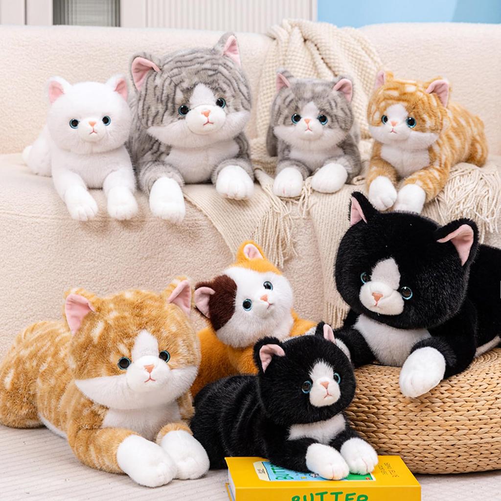 Realistic Plush Cat Stuffed Animal, Super Cute, Fluffy, Body Pillow with Belly Weighted Beads, Soothing Body Pillow, Funny Gift, Celebration,