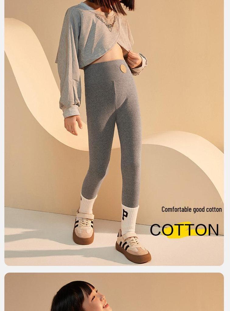 2026 New Girls' High-Waisted Cotton Leggings - Thin Style for Spring and Autumn