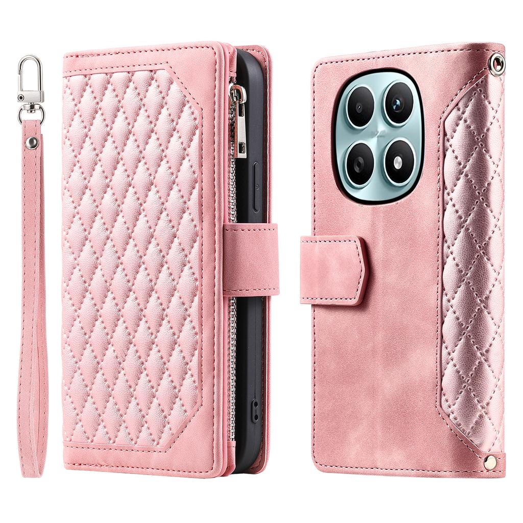 Dla Xiaomi Redmi Note 15 4G (Światowy) Etui portfelowe z rombowym szwem, skórzane PU, pokrowiec na telefon z paskiem na nadgarstek