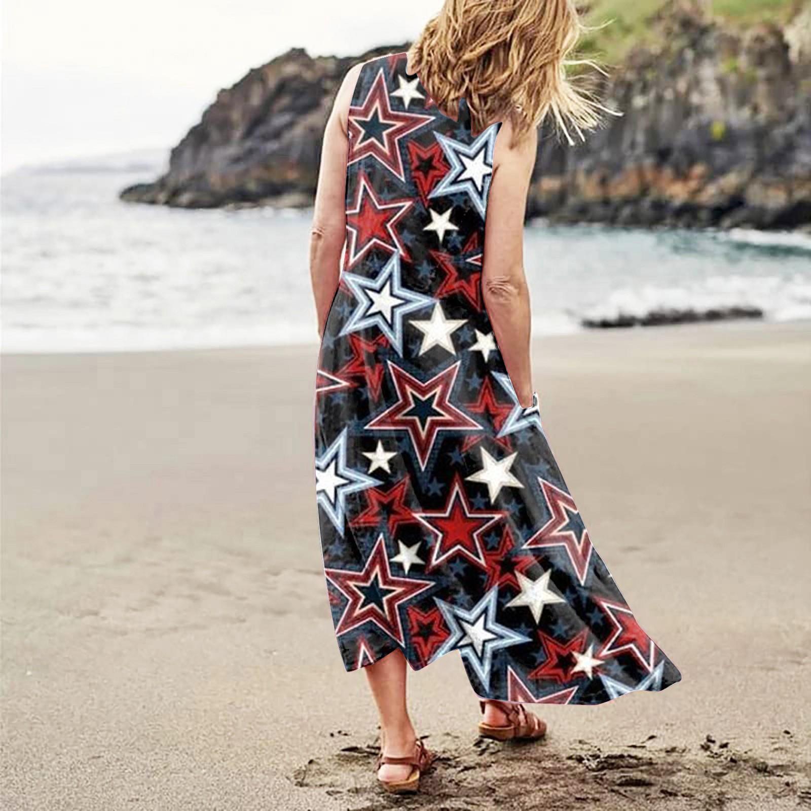 Женское повседневное удобное хлопковое платье с карманами без рукавов и принтом ко — фото 5