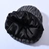 Versatile series big children's rabbit down knitted hat solid color lined outdoor satin lining wool hat warm ear protection