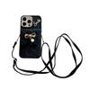 Bow Pearl Wallet Phone Case for IPhone17Promax Crossbody Rope Rhinestone English for Apple 15 Female