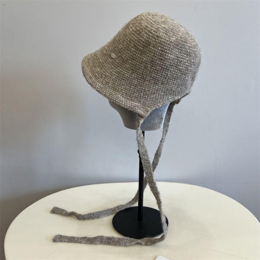 Wool Blend Fisherman Hat Knitted Woolen Basin Hat New Girl's Hat  Autumn Winter