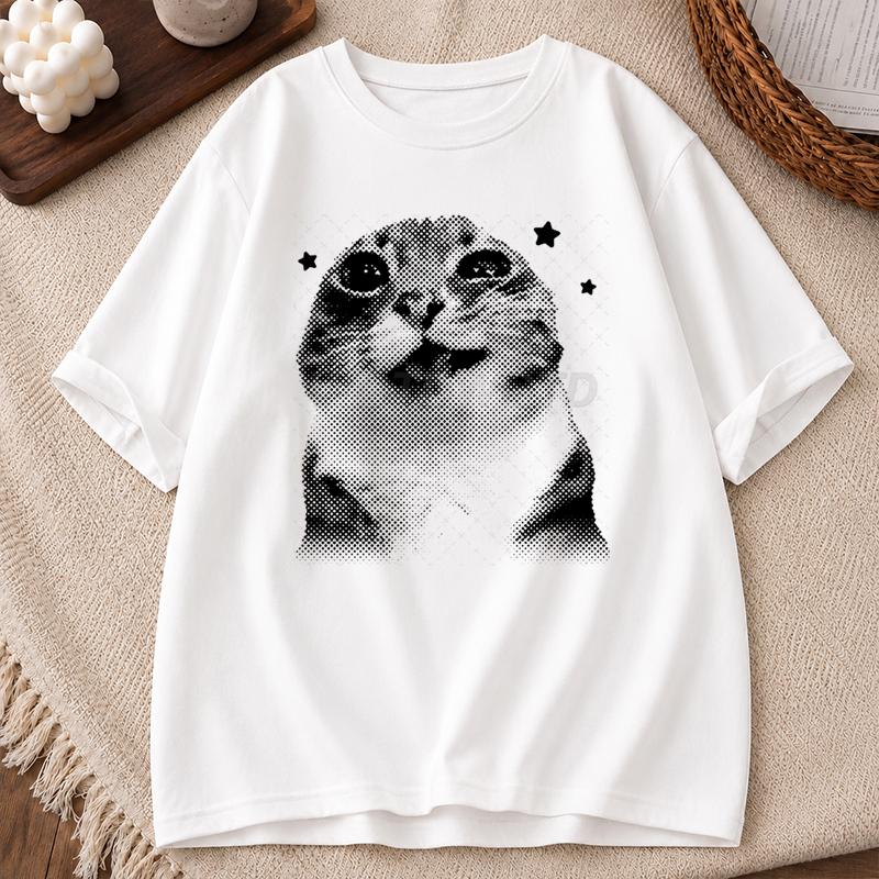 Y2k Funny Cat Meme T Shirt Clothing Anime Cartoon Cat Unisex Unisex Summer Tops Harajuku Tops Oneck Short Sleeve Tshirts