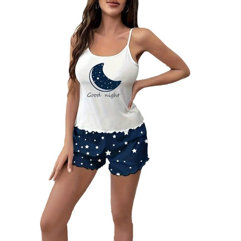 European American Cross-Border Women's Moon Print Sleeveless Pajama Set with Shorts