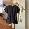 Waist-Hugging Batwing Sleeve Side Slit T-Shirt - Trendy Short Sleeve Top