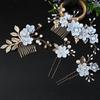 Goldenes Blatt Braut-Haarkamm & Nadel-Set - Handgefertigter Blumiger Kopfschmuck