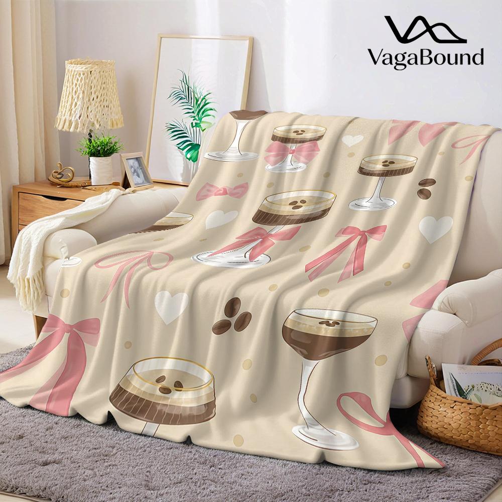 Coffee Drinks with Bows Flannel Blanket Warm Soft Halloween Christmas Couch Warm Cozy Decorative Decor Gift for All Season