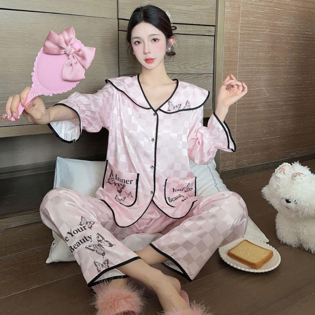 Ice silk jacquard autumn new pajamas women's high-end bow long-sleeved court style girl home clothes Xiaoxiangfeng
