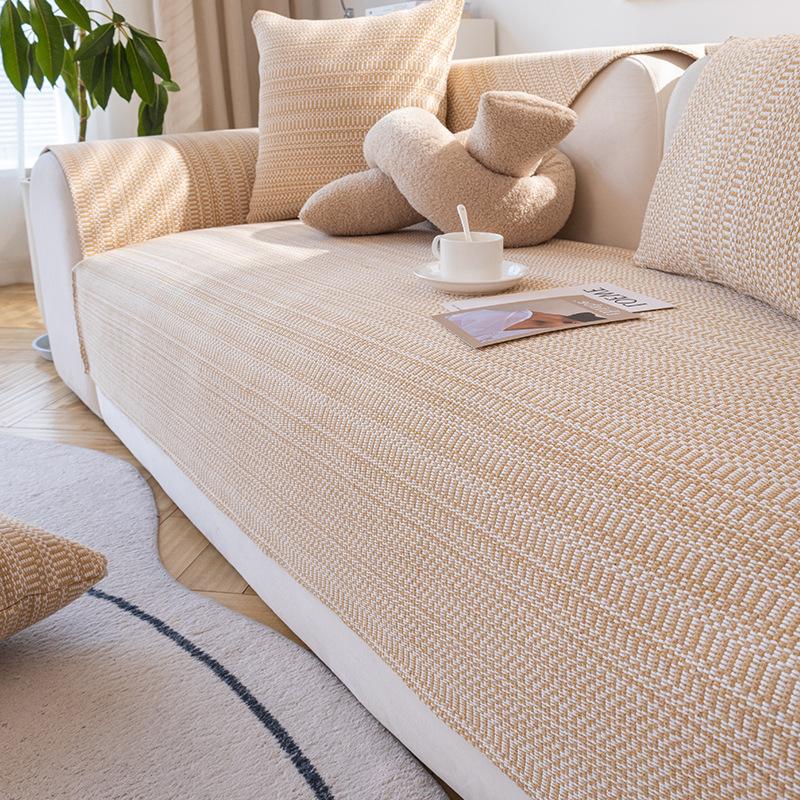 Cotton Coarse Cloth Non-slip Sofa Slipcover Modern Corner Cover Sofa Covers Living Room Stripe Sofa Towel Solid Wood Couch Cover