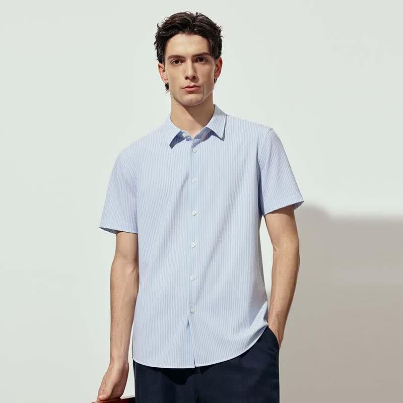 EMZ Men s Breathable Short Sleeve Casual Shirt L светло-синий