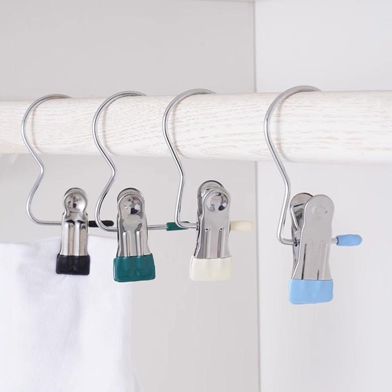 Multi Purpose Stainless Steel Clothes Pins with Hooks Windproof Drying Clips for Socks Hats