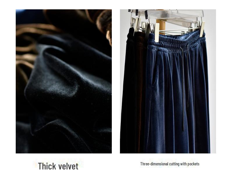 Spring Women's Retro Velvet Wide-Leg Pants - Loose, Casual, High-End, 400g