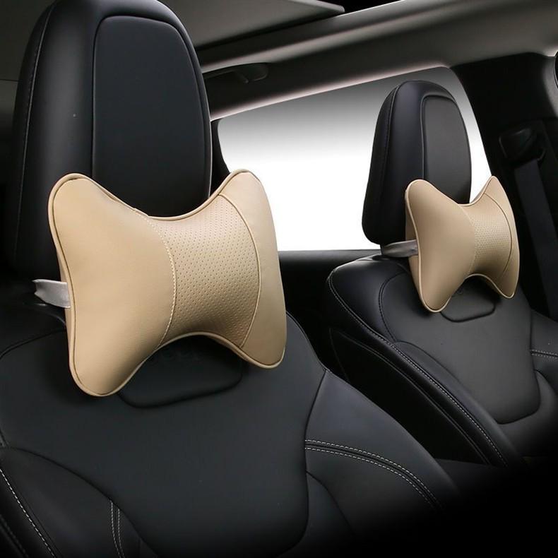 Premium Full Leather Car Headrest and Neck Support Pillow
