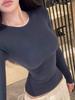 Women's Spicy Blue Slim Fit Long Sleeve T-shirt - Waist-Cinching Inner Layer for Spring, Autumn, Winter