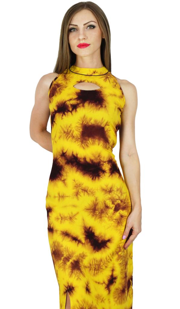 Bimba Women Yellow Long Maxi Dress Chic Style Rayon Sleeveless Spring Day