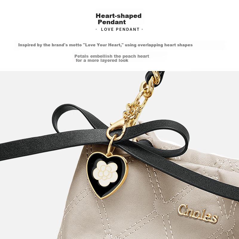 Cnoles Bucket Bag, Women's Crossbody Bag, Shoulder Bag, Light Heart-Shaped Quilted Bag,