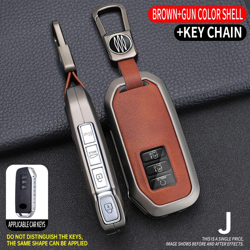 Zinc Alloy + Leather Car Key Case For Kia Sportage 2023 2024 Ray Sorento Soul Telluride Cerato 2020 K5 K8 2022 Remote Key Holder