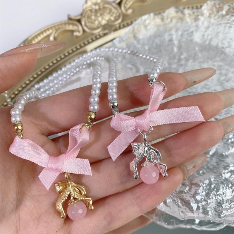 Bohemian Bowknot Pendant Necklace Elegant Choker Pearls Beaded Charm Necklace Neck Chain Fashion Summer Jewelry Gift