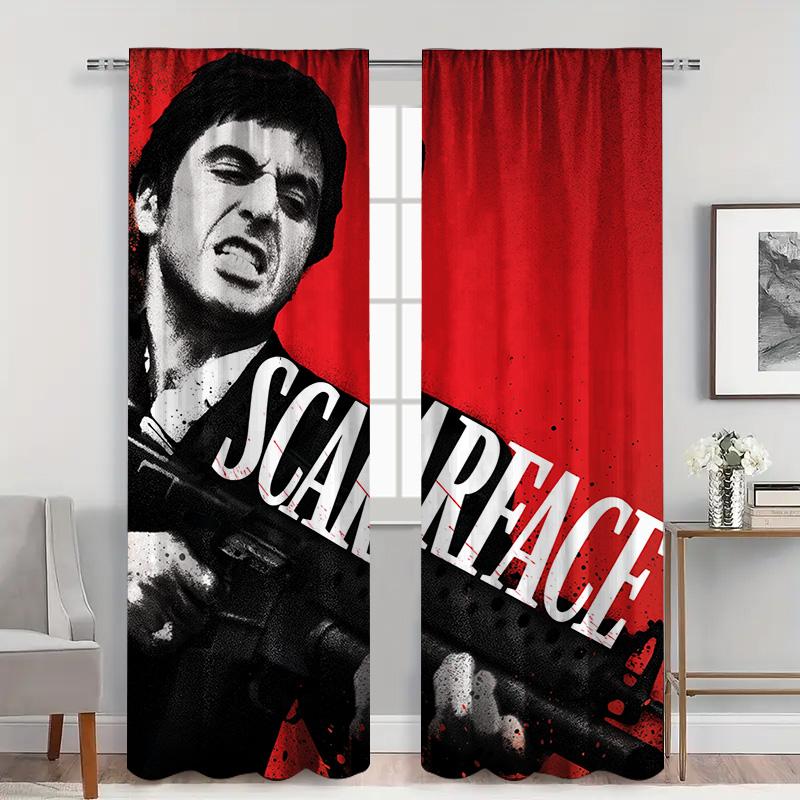 4K Ultra High Definition Scarface Movie Wall Decor 3D Printed Curtains for Living Room Modern Home Decoration Drapes (Red/Black