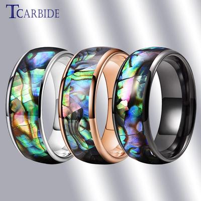 8MM Coole Abalone-Muschel Ring Schwarz Herren Damen Eheringe Gewölbt Poliert Männlich Weiblich Perfektes Geschenk Schmuck Komfort Passform