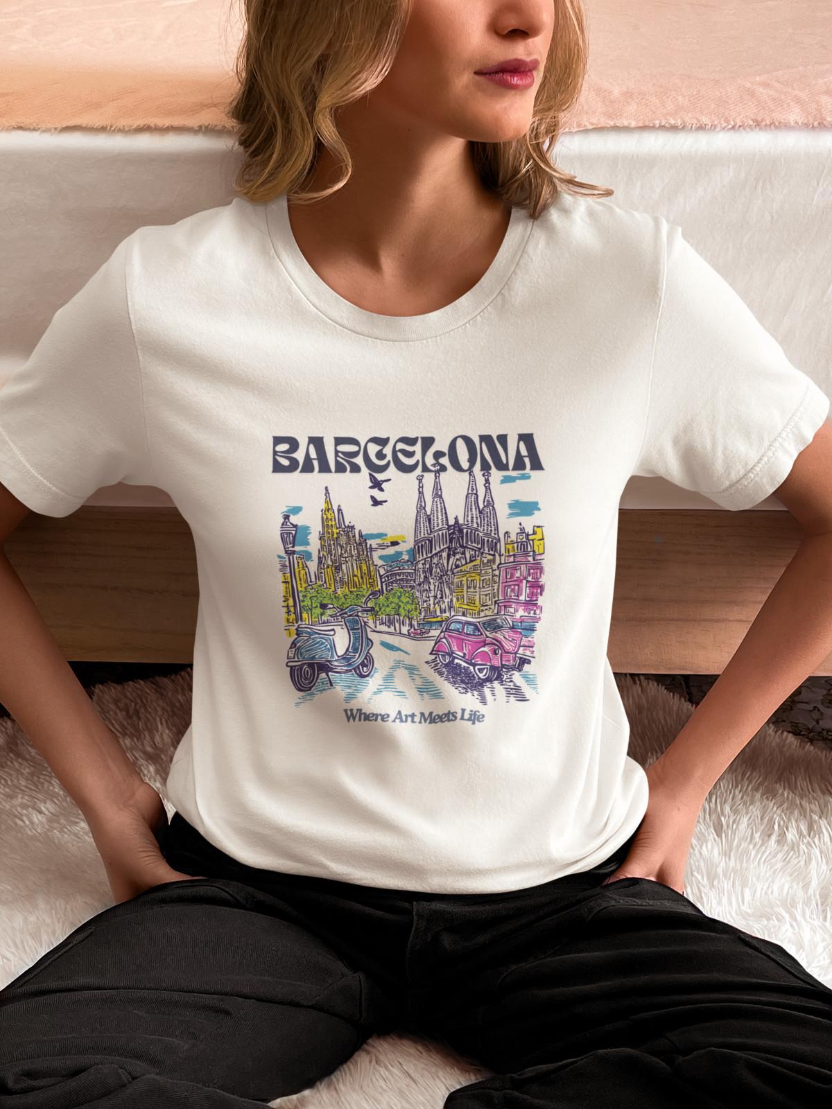 

Barcelona Graphic T-Shirt Mens Womens Tees Top Unisex Travel Gift Tee Spain Souvenir Gaudi Design 2XL
