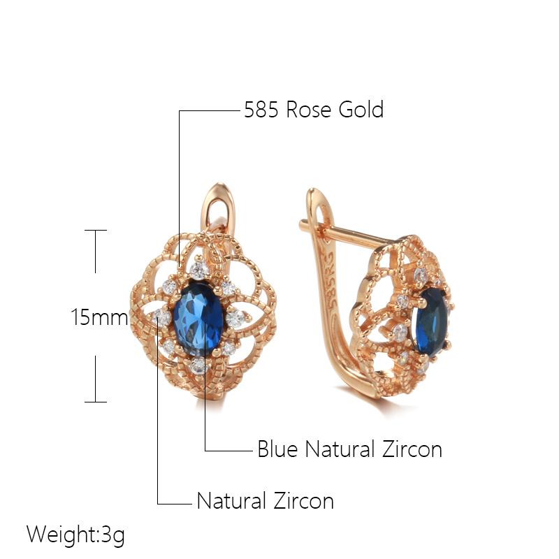 Neue Blaue Natürliche Zirkon Tropfenohrringe Für Damen Mode Roségold Farbe Hohle Kristall Blumenohrringe Hochzeitsschmuck
