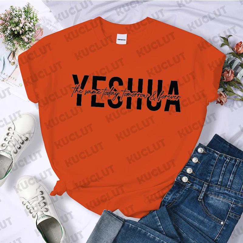 Yeshua Printed T Shirt Women Casual Fashion Tshirt Loose Short Sleeve Christian Religious Bible Verse Aesthetics Tshirt Tops