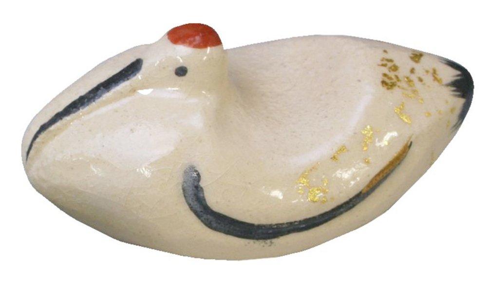 chopstick rests a paulownia wood crane and turtle design HRT410 Kyo-yaki, Kiyomizu-yaki Raku-iri (in box) pair, (Raku)