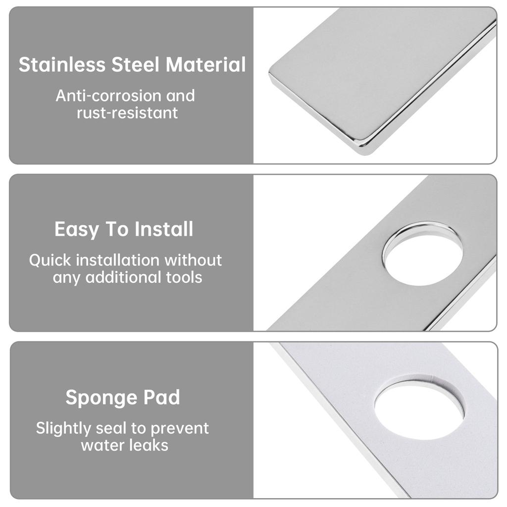 Black Silver 1 or 3 Hole Long Rectangle Faucet Cover Plate Escutcheon for Bathroom Kitchen Vanity Sink