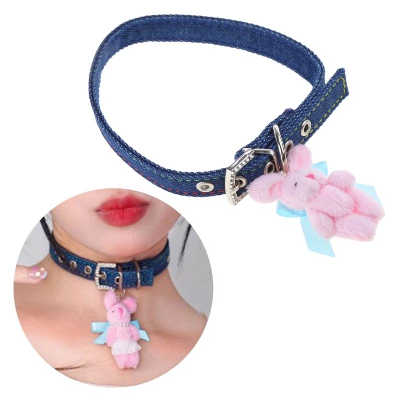 Sweet Short Necklace Cool Collarbone Chain Pink Rabbit Collar Necklace Unique Neck Jewelry Gift for Fashion Forward Girl