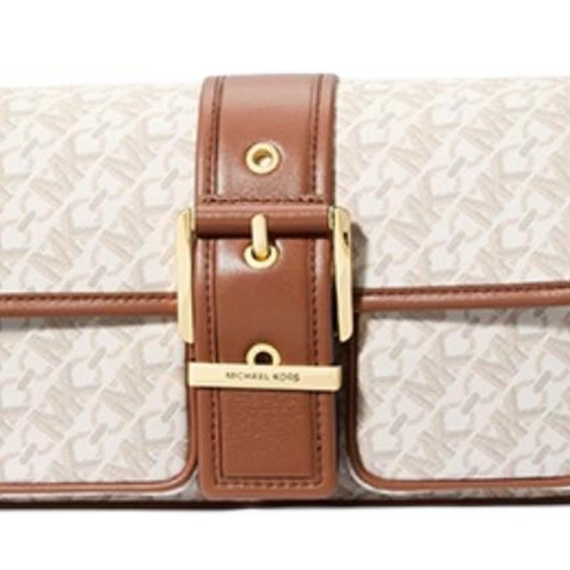 Michael Kors Mk Colby Adjustable Shoulder Strap Leather Tote Bag Women Tote Bags Vanilla-White Acorn-Brown 30S4GBAL2V-VANILLA/LUGGAGE