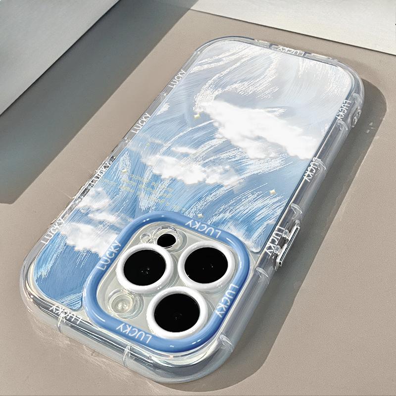 Blue Sky and White Clouds Suitable for Apple 15 Cream Feather Yarn Simple Mobile Phone Case Iphone13 Apple 11/16promax