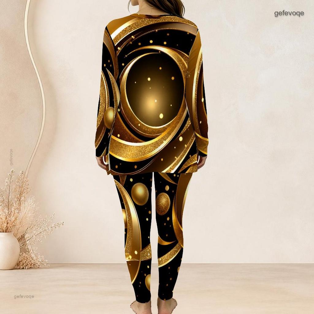 Women Plus Size Two Piece Pants Set Half Zip Neck Long Sleeve Printed Longline Top Fitted Pants Black White