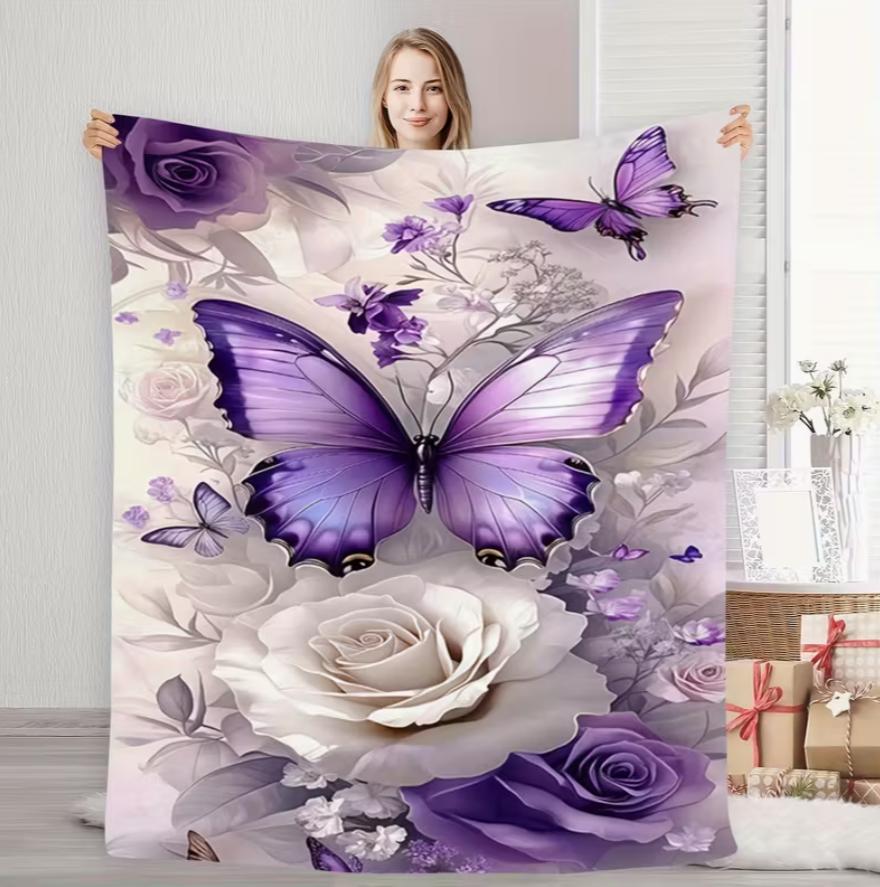 Blanket Featuring A Beautifully Designed Theme Pattern and Romantic Purple Floral Elements with The Liveliness of Nature Blanket