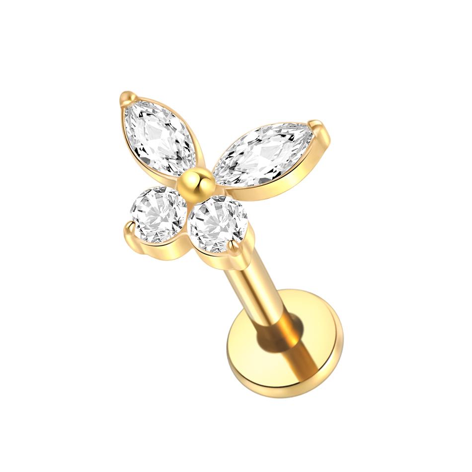 1 Stuks Titanium Oor Kraakbeen Stud Oorbellen voor Vrouwen Interne Schroefdraad Zirconia Bloem Oorlel Tragus Helix Lip Ringen Sieraden 16G