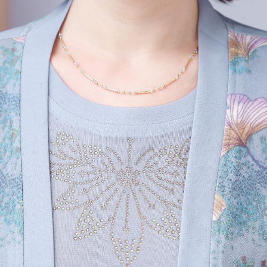 2PCS Knitted Tops Set Women Thin Knitted Cardigan Printed Short Sleeve Knitted T-Shirt Plus Size Open-front Knitted Jacket T-Shirt Outfits