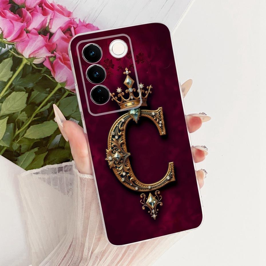 Fashion Crown Letter Case For Vivo V27 Pro V2230 V2231 Soft Silicone TPU Back Cover For Vivo V27 V27Pro Phone Cases