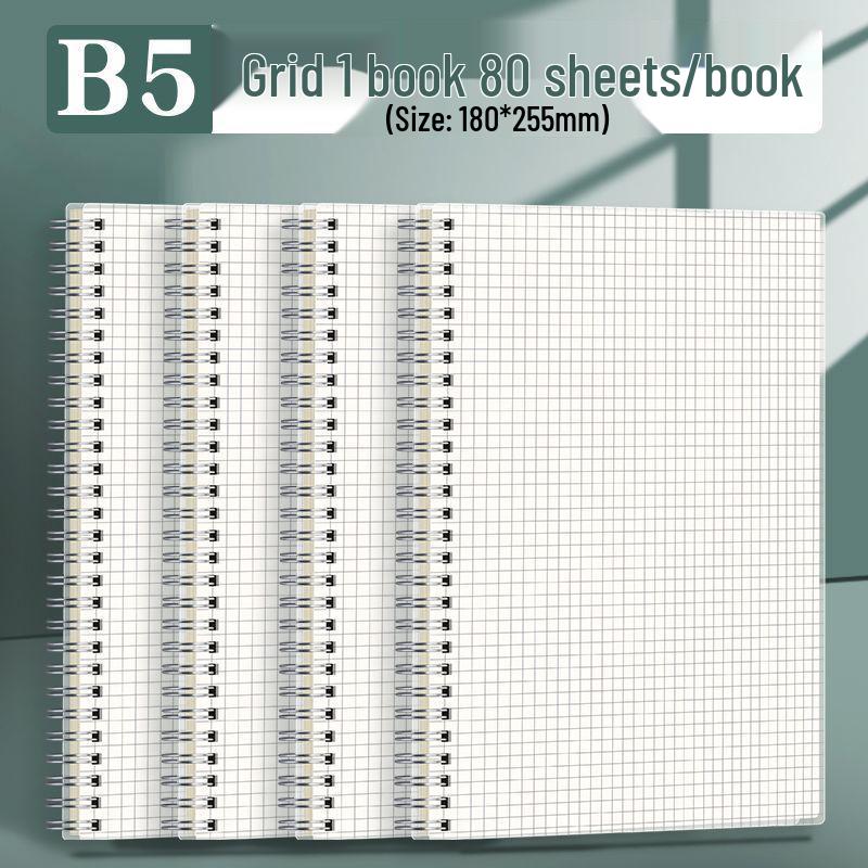 B5 Extra-Thick Coil Notebook, A5 Grid, Simple Blank Design for High School Students