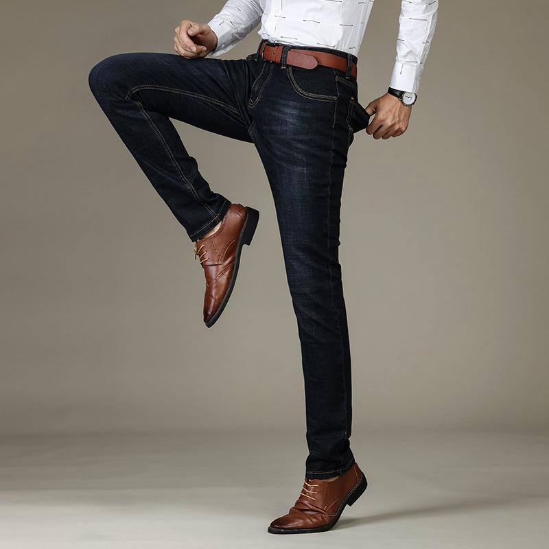 Autumn And Winter New Men'S Business Jeans Elastic Fit Straight Leg Casual Pants Slim Fit Pants For Men