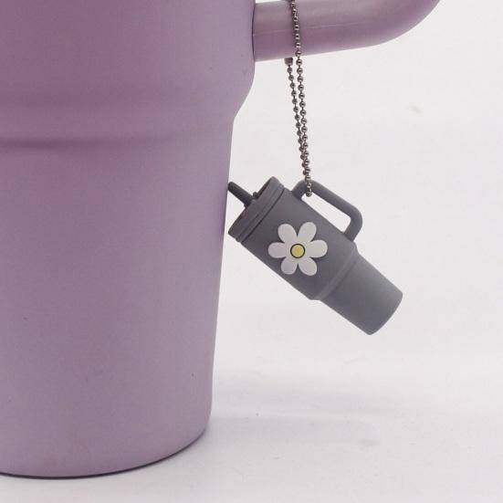 Melkete kopp dekorasjon blomstertrykk nøkkelring anheng matkvalitet silikon Levende farge mini krus form nøkkelring sjarm