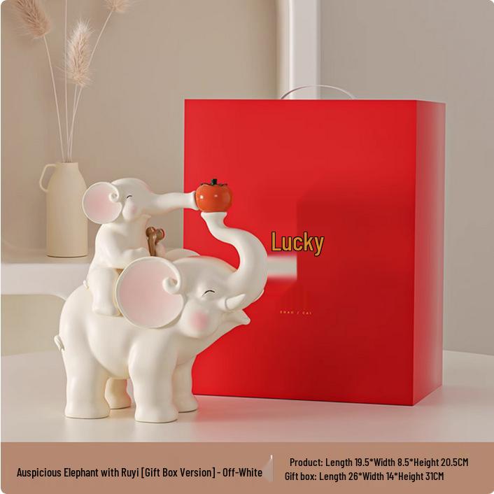 

Cute Cream Elephant Mother and Calf Figurine for Living Room or Wine Cabinet Decoration