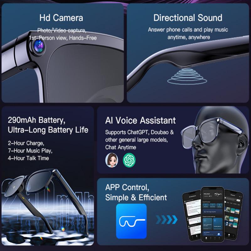 AI Bluetooth Smart Glasses: 800W Camera, Video Recording, and Simultaneous Interpretation