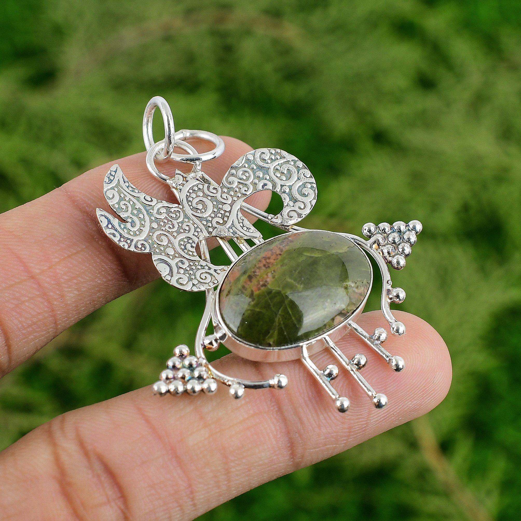 

Daughters Day Deal Sterling Silver Oval Unakite Gemstone Mother Birthday Pendant