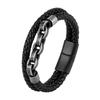 Men's Handmade Bracelet Black Leather Chain Bracelet Magnet Buckle Vintage Jewelry 2026